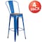 Flash Furniture Blue Metal Barstool with Back and Wood Seat, 30" High, PK4 4-CH-31320-30GB-BL-WD-GG - alternate 2